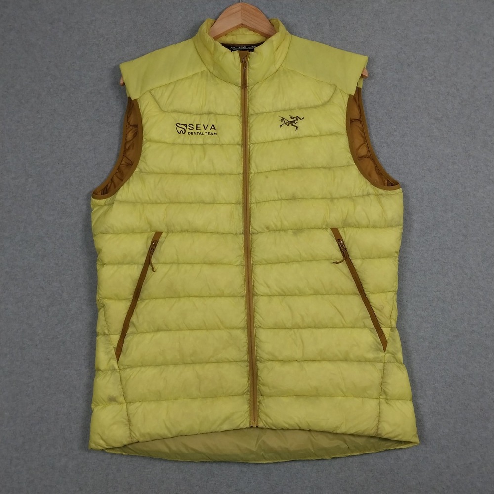 Arcteryx Vest Mens Medium Yellow Brown Cerium Down Packable Hiking Trekking